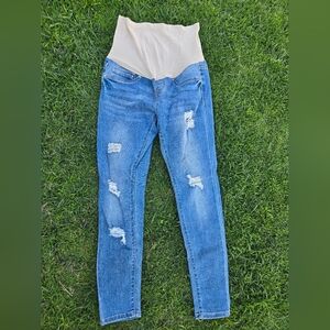 Blue Savvy Maternity Blue Skinny Distressed Jeans with Ripped Details Size M